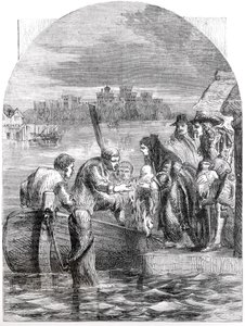 The Flight of the Queen of James II, december 1688 af English School